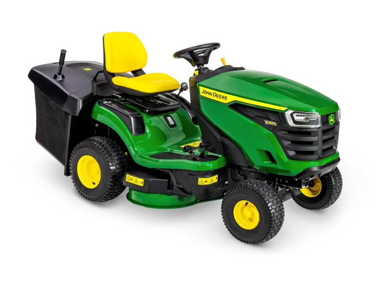 John Deere X147R Aufsitzrasenmäher Vorderansicht mit 92 cm Mähwerk