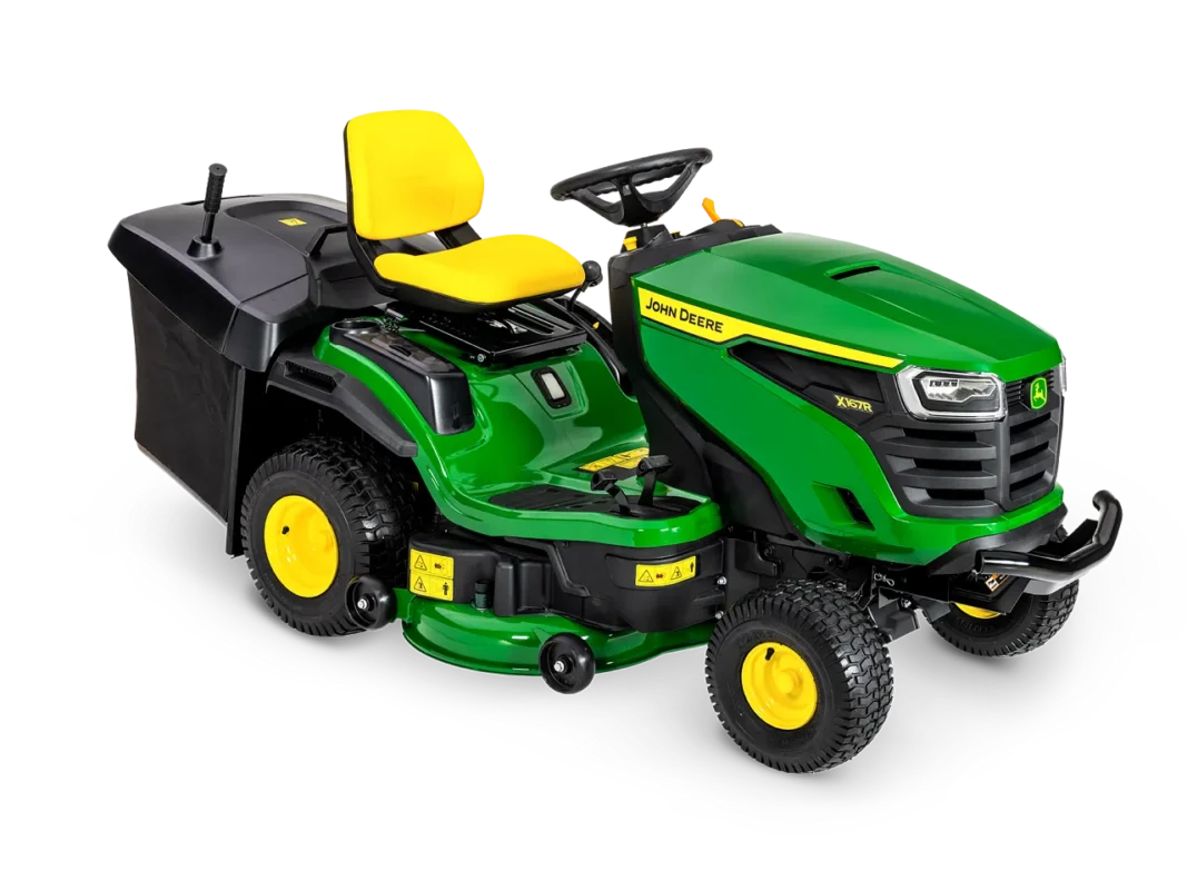 John Deere X167R Aufsitzrasenmäher Vorderansicht mit 107 cm Mähdeck