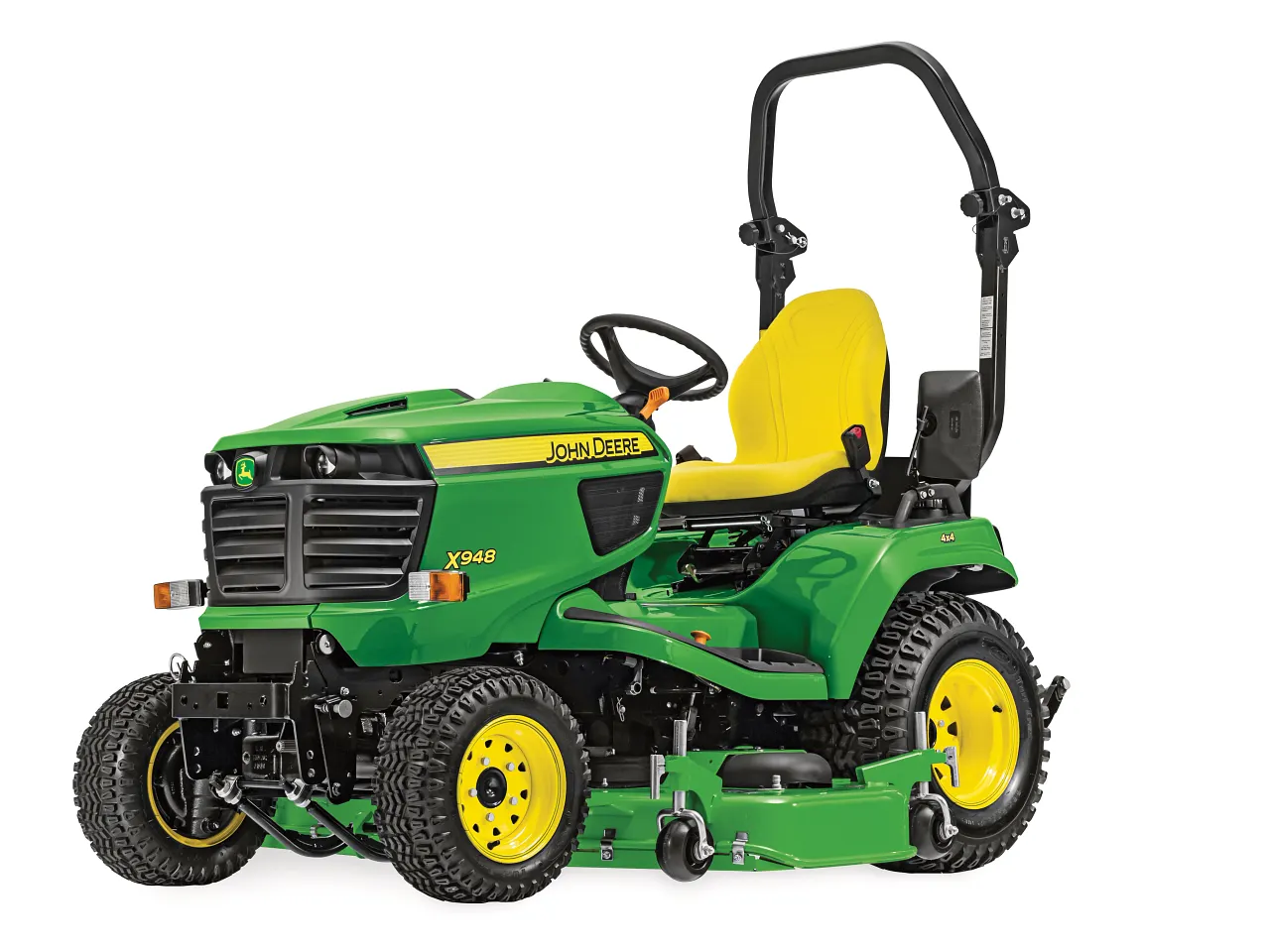 John Deere X948 Diesel Gartentraktor Vorderansicht auf Rasen John Deere X948 Diesel Gartentraktor Vorderansicht auf Rasen